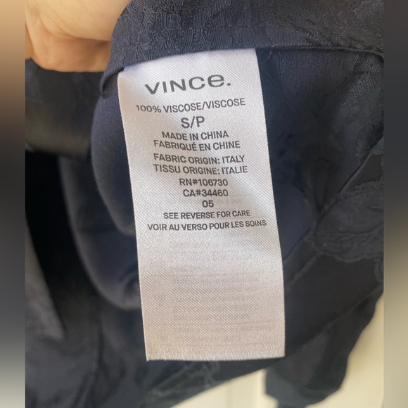 Vince Navy Satin Jacquard High Low Pullover Blouse - Picture 7 of 7